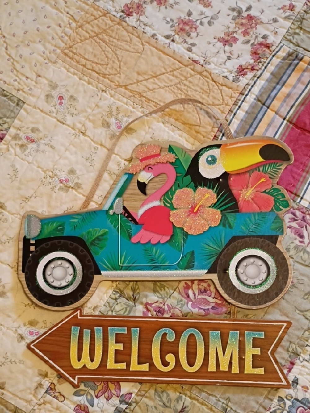 Tropical Flamingo & Toucan Welcome Sign